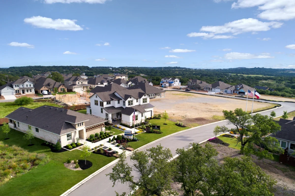 Aerial view of new homes in Provence, located in Bee Cave, TX.